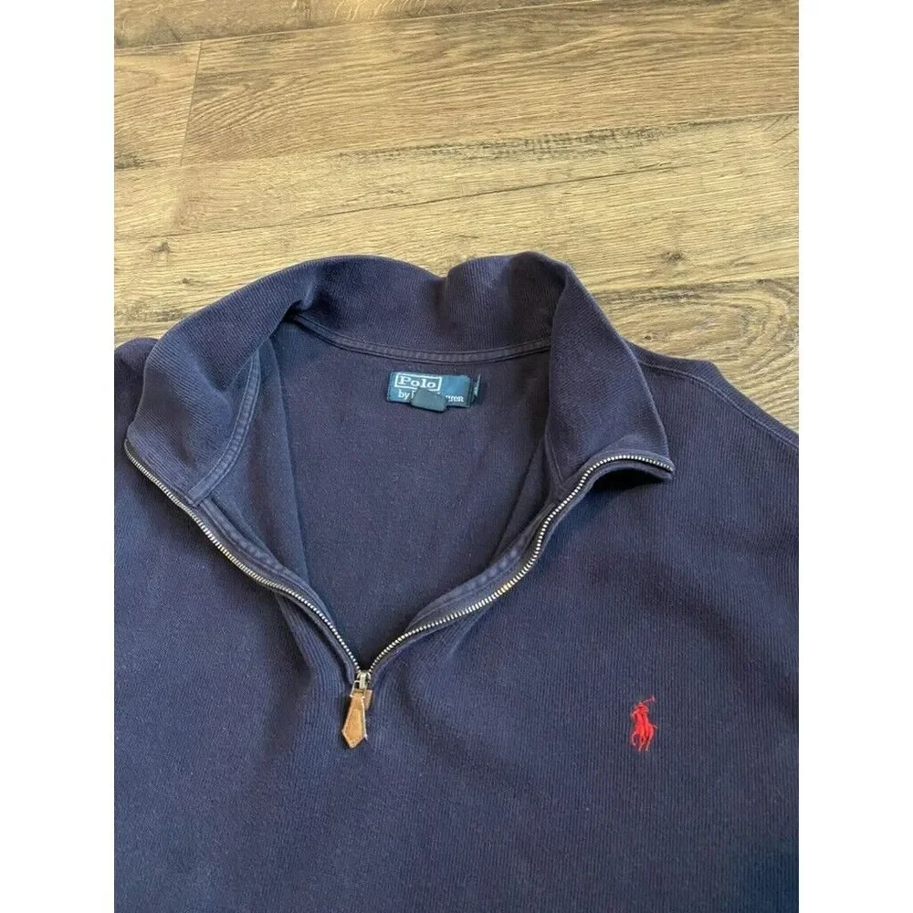 EUC Mens Polo By Ralph Lauren 1/4 zip blue pullover THICK 100% cotton size 3XLT